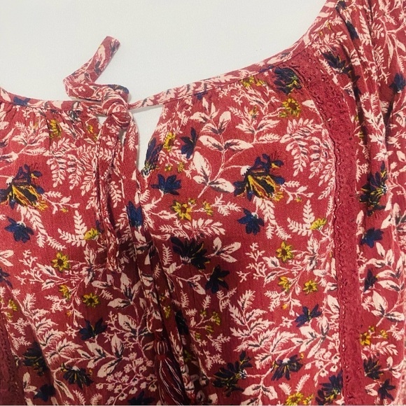 Knox Rose Peasant Top Balloon Sleeves Burgundy Multi Color Floral Print Large - Picture 2 of 9